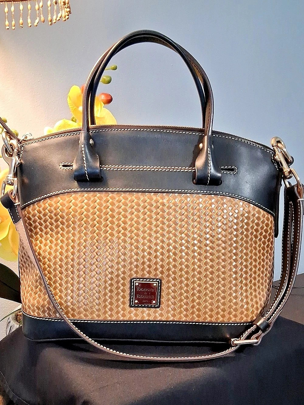 Dooney & Bourke Beacon Woven Domed Satchel Brown & Black